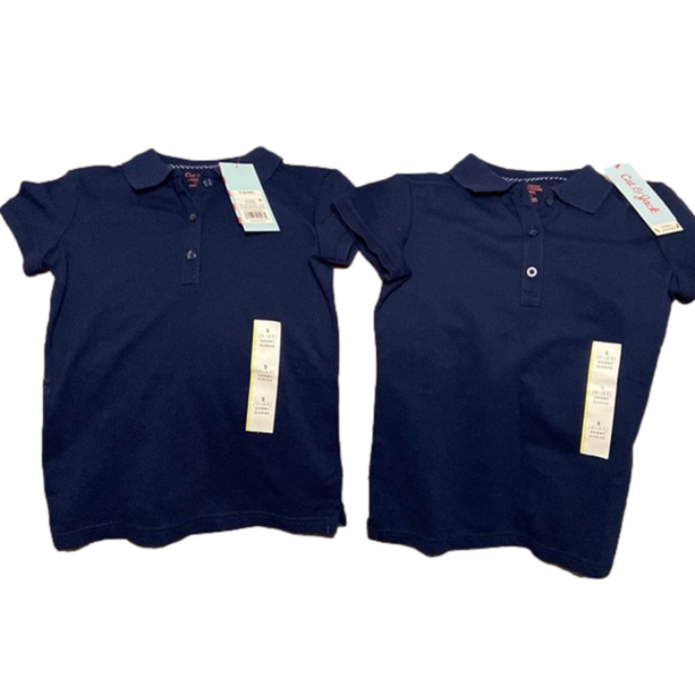 NWT Cat & Jack School Uniform Tops Set of 2 Navy Blue S 6/6X